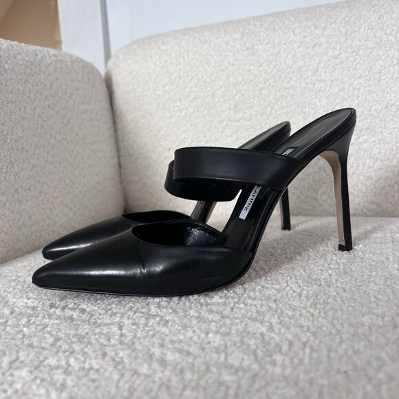 MANOLO BLAHNIK SUSA 105 Black Leather Mules Heels Pumps - Picture 5 of 5